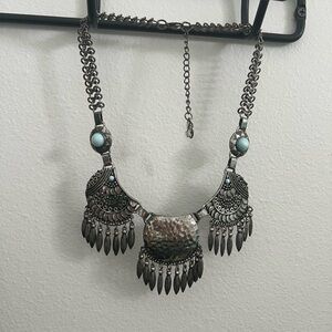 Erica Lyons Silver-Tone Necklace with Fringe and Light Turquoise